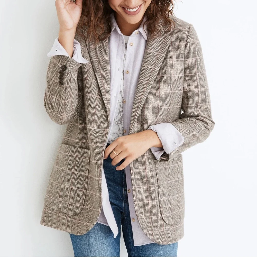 Madewell Larsen Blazer Brown Plaid Size Medium - Picture 1 of 6